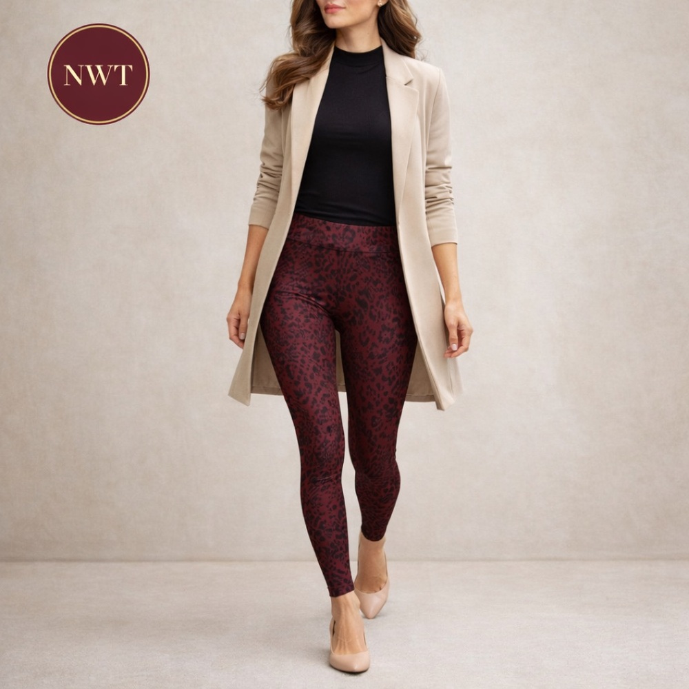 Chico’s Zenergy Burgundy/Black Leopard Print Leggings | Size 1 (US 8-10) ⭐️NWT⭐️